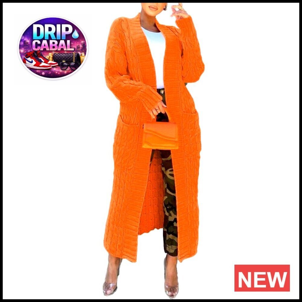 Oversized Cable Knit Cardigan Chunky Knitwear Casual Open Front Long Sleeve